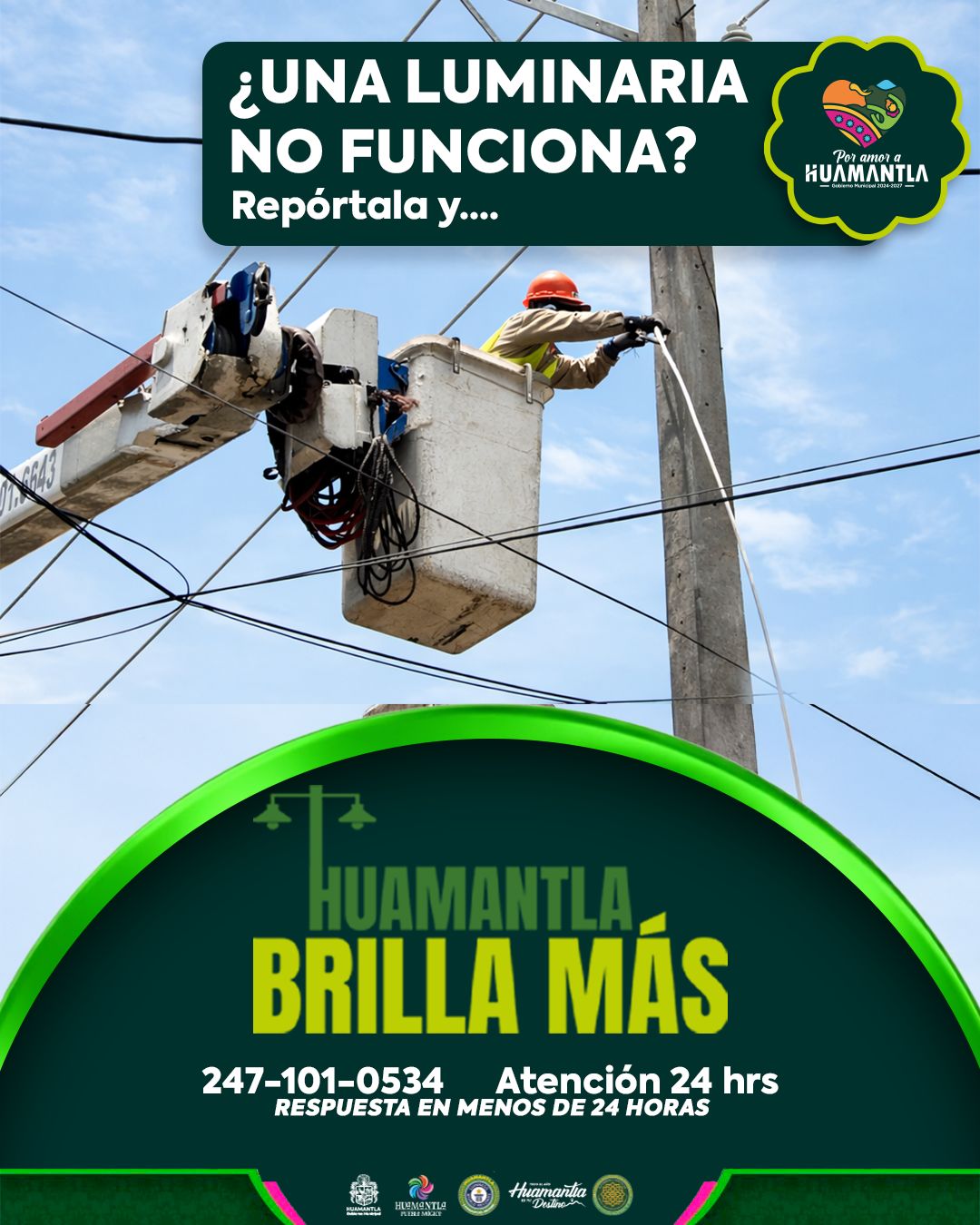 Brigadas 'Huamantla Brilla Más' continúan mejorando el alumbrado público en el municipio